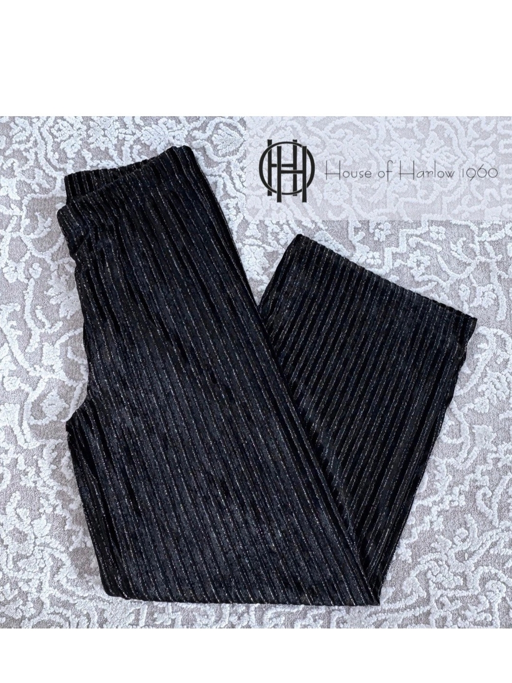 House of Harlow 1960 Black Metallic Ribbed Pants